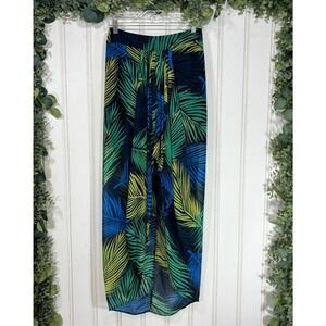 Tropical Maxi Skirt MEDIUM Palm Print Resort Boho Vacation High Low Beach